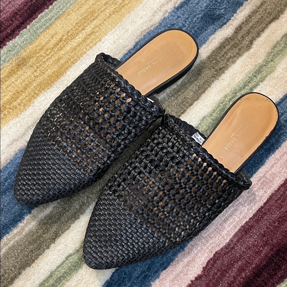 American Eagle Outfitters Black Woven Slide Sandals